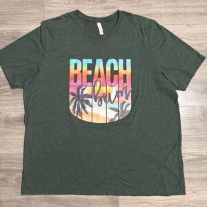 Women 4X Beach Bum Graphic Tee Forest Green Plus Size Summer Shirt Cotton Blend